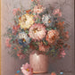 Vertical Pink Blue Textured Floral Painting with Gold Frame