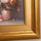 Vertical Pink Blue Textured Floral Painting with Gold Frame