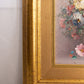 Vertical Pink Blue Textured Floral Painting with Gold Frame