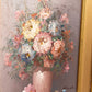 Vertical Pink Blue Textured Floral Painting with Gold Frame