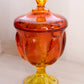 Vintage Viking Orange Red Yellow Amberina Glass Lidded Footed Dish