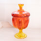 Vintage Viking Orange Red Yellow Amberina Glass Lidded Footed Dish