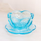 Vintage Westmoreland Blue Glass Flower Bowl with Attached Underplate