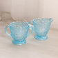 Vintage Westmoreland Blue Iridescent Glass Bramble Creamer & Sugar Set