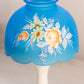 Vintage Westmoreland Blue Satin Glass Floral Fairy Lamp w/ White Base
