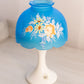 Vintage Westmoreland Blue Satin Glass Floral Fairy Lamp w/ White Base