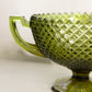 Vintage Westmoreland Green Glass English Hobnail Handled Footed Bowl