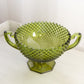 Vintage Westmoreland Green Glass English Hobnail Handled Footed Bowl