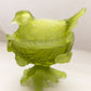 Vintage Westmoreland Green Satin Glass Bird on Nest Lidded Dish