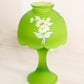 Vintage Westmoreland Green Satin Glass Fairy Lamp w/ Floral Decals