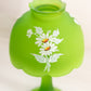 Vintage Westmoreland Green Satin Glass Fairy Lamp w/ Floral Decals
