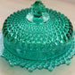 Vintage Westmoreland Laurel Green Glass Hobnail Butter Cheese Dish