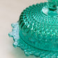 Vintage Westmoreland Laurel Green Glass Hobnail Butter Cheese Dish