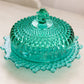 Vintage Westmoreland Laurel Green Glass Hobnail Butter Cheese Dish