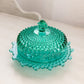Vintage Westmoreland Laurel Green Glass Hobnail Butter Cheese Dish
