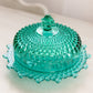 Vintage Westmoreland Laurel Green Glass Hobnail Butter Cheese Dish
