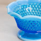 Vintage Westmoreland Small Blue Opalescent Glass Hobnail Footed Bowl