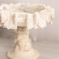 Vintage White Grey Cream Alabaster Stone Tazza Compote w/ Leaf Designs