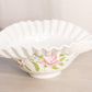 Vintage White Milk Glass Rose and Lattice Floral Oval Ruffled Bowl