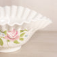 Vintage White Milk Glass Rose and Lattice Floral Oval Ruffled Bowl