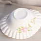 Vintage White Milk Glass Rose and Lattice Floral Oval Ruffled Bowl