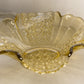 Vintage Yellow Gold Glass Daisy & Button Bowl with 2 Fancy Handles
