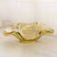 Vintage Yellow Gold Glass Daisy & Button Bowl with 2 Fancy Handles